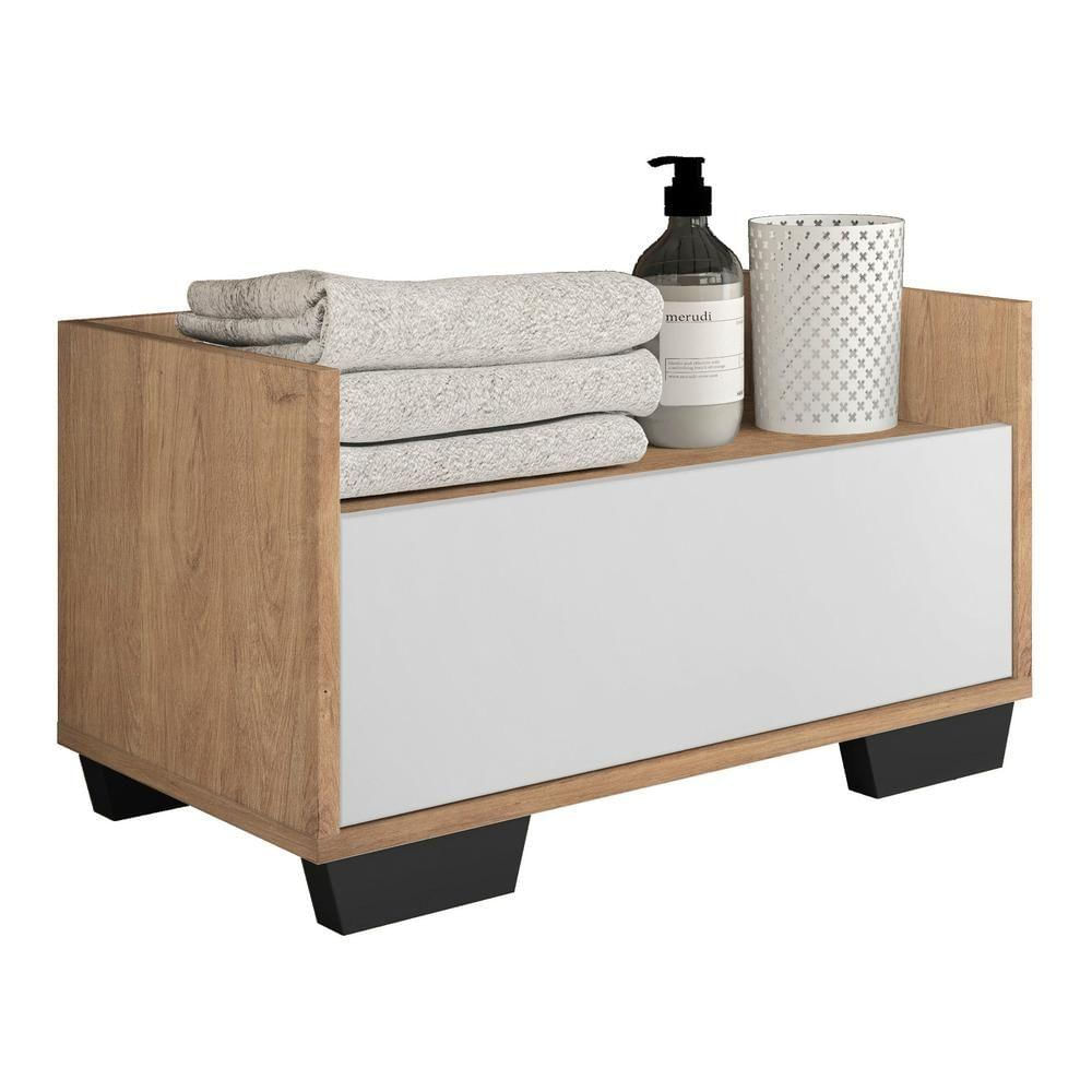 Gabinete Armário Banheiro 80 Cm Rustic/branco/preto