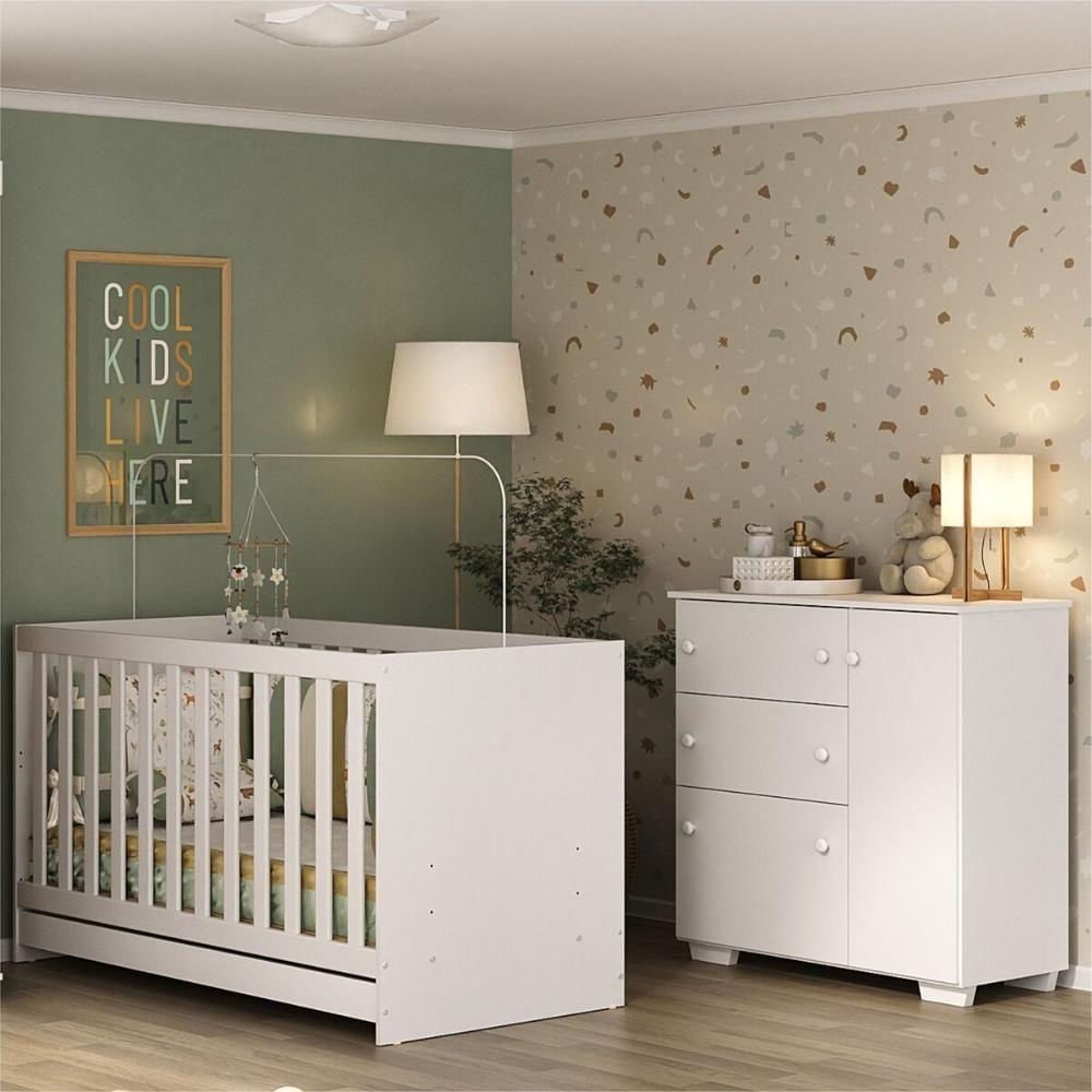 Quarto Infantil Com Berço Colchão Incluso E Cômoda Algodão Doce Multimóveis Mp4250 Branco