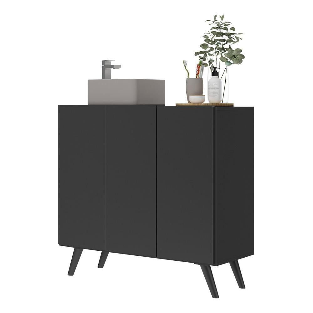 Gabinete Banheiro 3 Portas 90Cm Multimóveis V5030 Preto