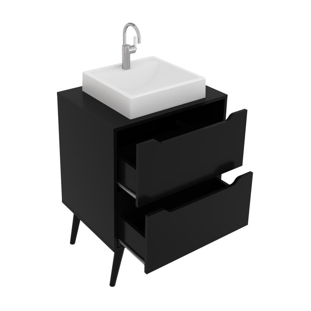 Gabinete Banheiro 60cm 2 Gavetas Retrô Cr10119 Preto