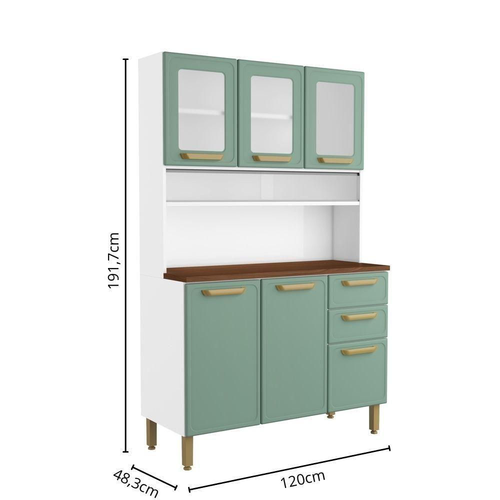 Cozinha Compacta De Aço 6 Portas 3 Vidros 2 Gavetas Bertolini Verde Branco