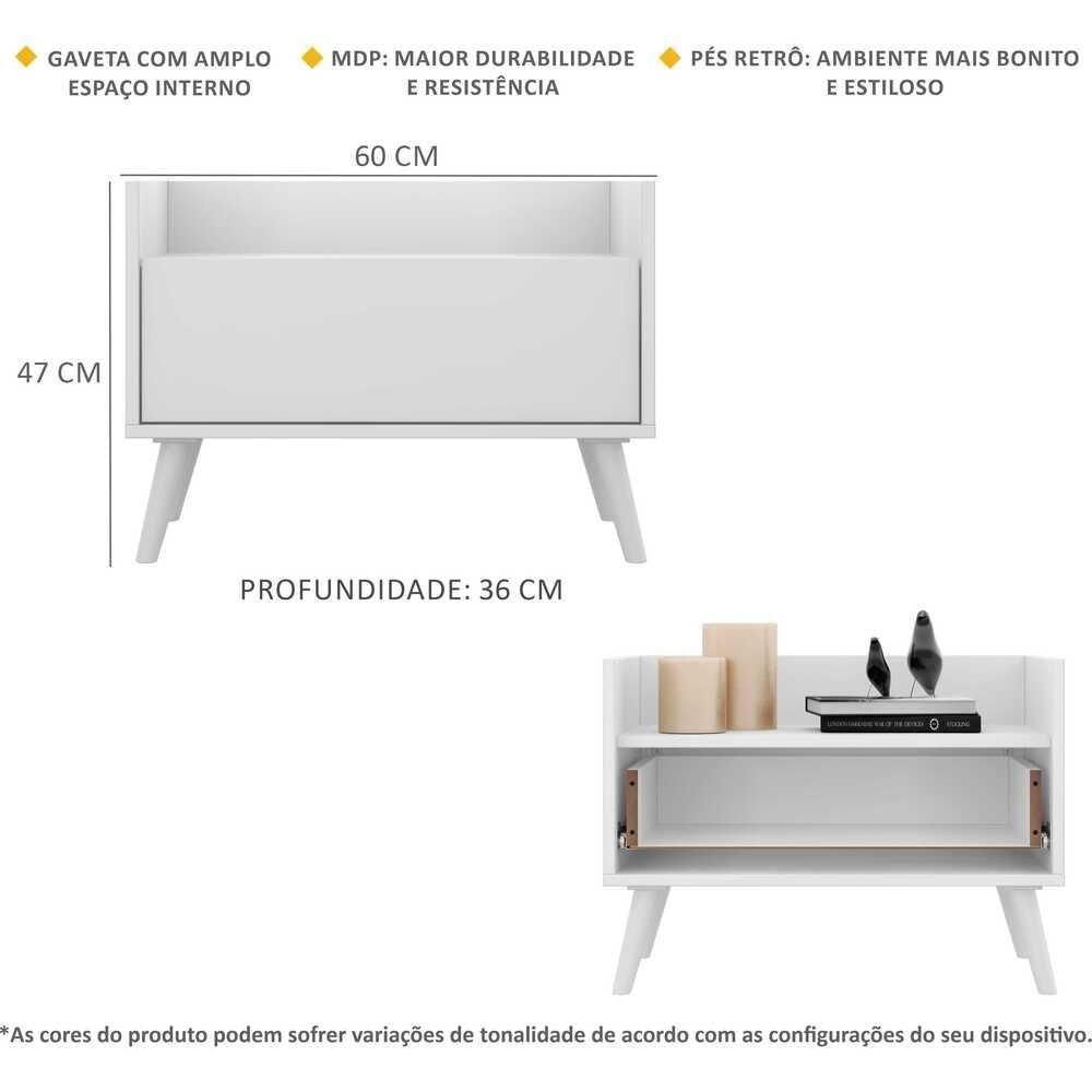 Mesa De Cabeceira 60Cm Retrô Multimóveis V3627 Branca Branco