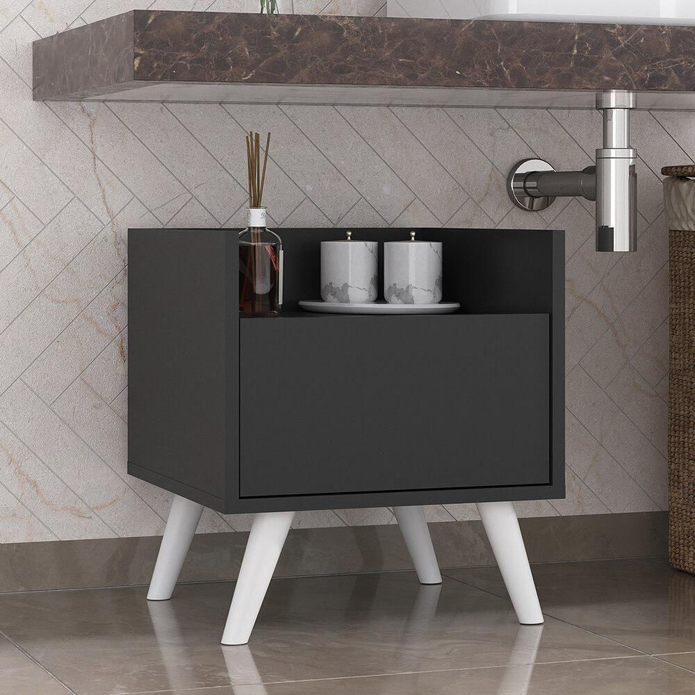 Gabinete Armário Banheiro 40cm+Pés Retrô Mp5037 Preto/Branco