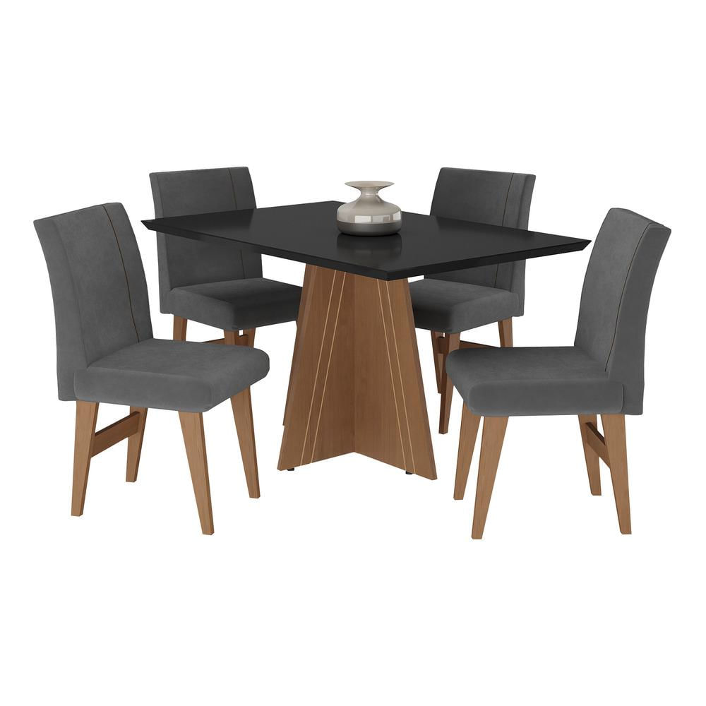 Conjunto Mesa de Jantar 136 cm com 4 cadeiras Denver Multimóveis EX1006 Madeirado/Preto/Grafite