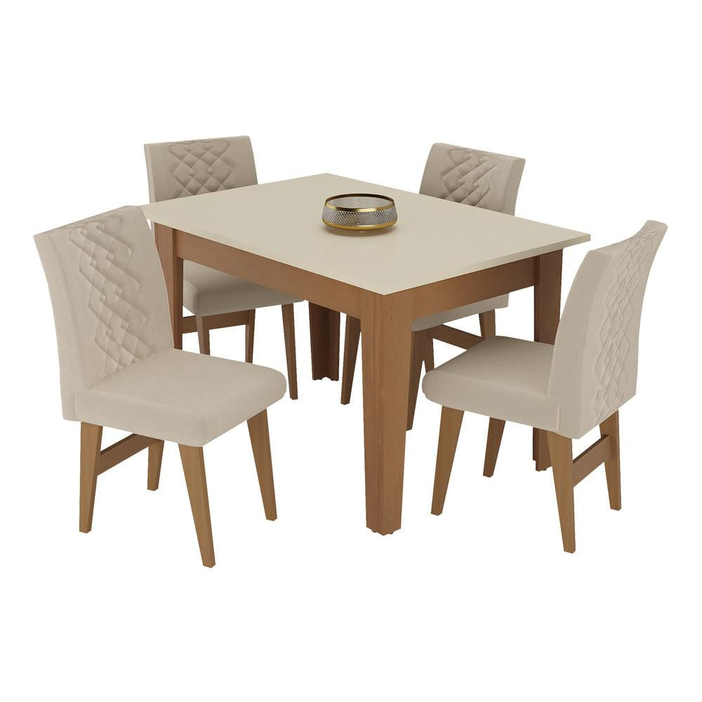 Conjunto Mesa de Jantar 120 cm com 4 cadeiras Rio Multimóveis EX1005 Madeirado/Off White/Bege