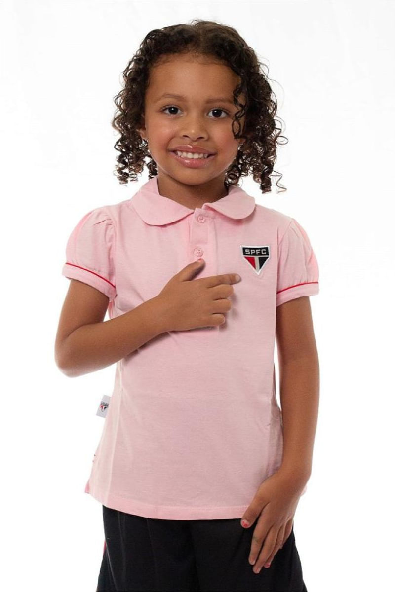 Camisa Infantil São Paulo Polo Rosa Oficial Tam 12