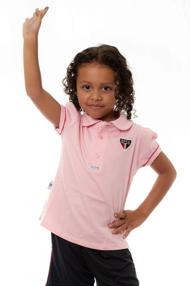 Camisa Infantil São Paulo Polo Rosa Oficial Tam 12