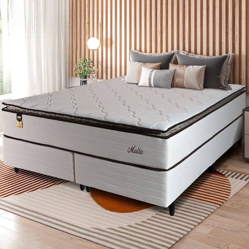 Cama Box Bipartida Queen Size Hellen Malta Linho com Molas Ensacadas e Espuma D26 66x158x198 cm