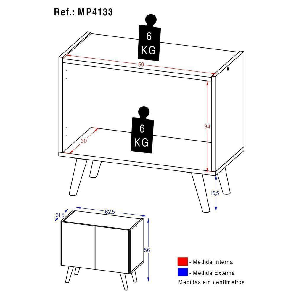 Mesa De Cabeceira Retrô 2 Portas Multimóveis Mp4133 Preta/branca Preto/branco