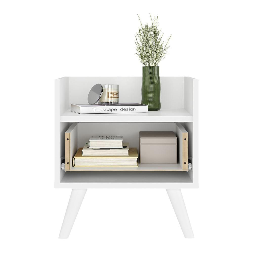 Mesa De Cabeceira 40Cm Retrô Multimóveis V4041 Branca Branco