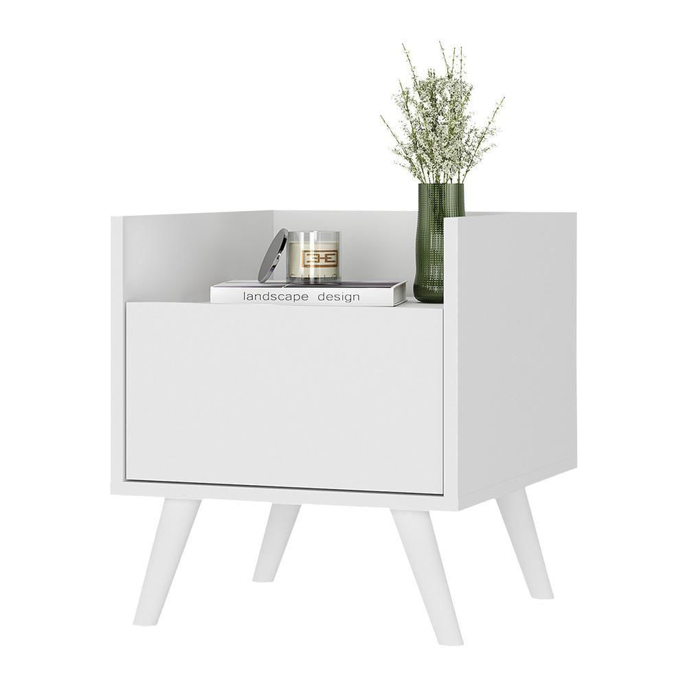 Mesa De Cabeceira 40Cm Retrô Multimóveis V4041 Branca Branco