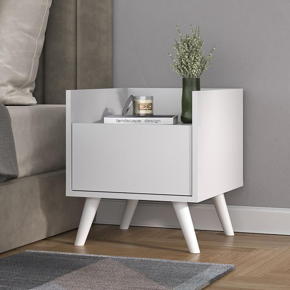 Mesa De Cabeceira 40Cm Retrô Multimóveis V4041 Branca Branco