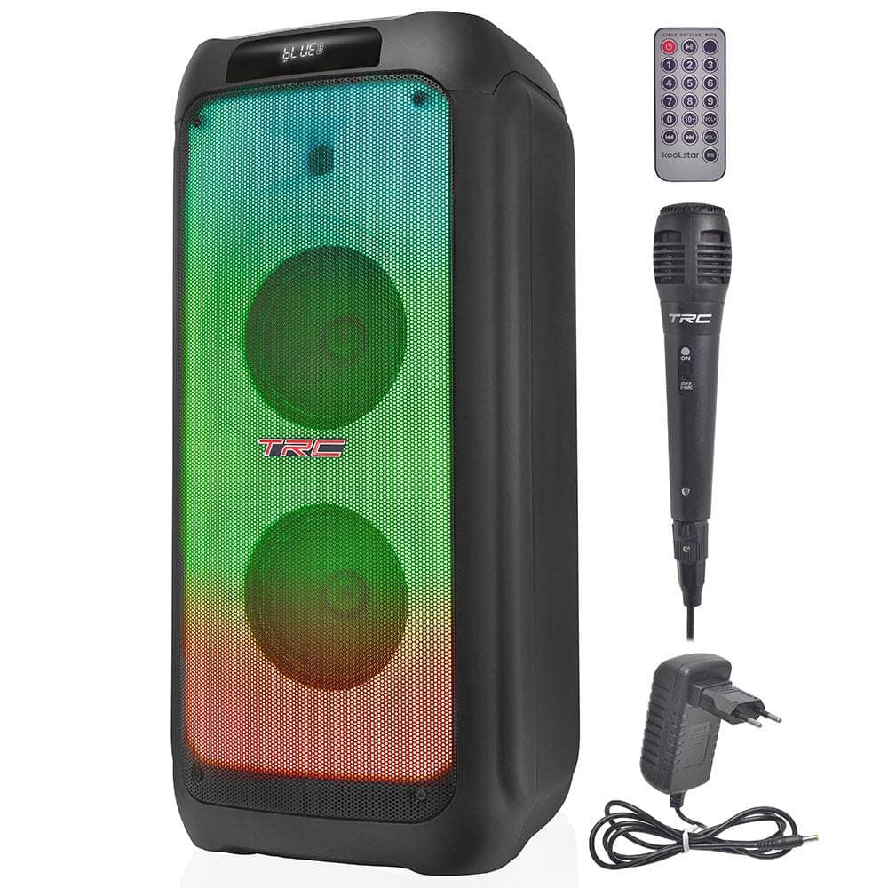 Caixa de Som Amplificada TRC X1500 com Bluetooth, Rádio FM, Função Karaokê e Iluminação de LED 1500W