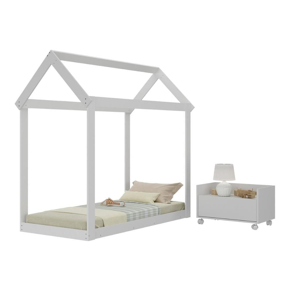 Cama Infantil Montessoriana Para Colchão 150x70cm Com Mesa De Cabeceira Bambolê Multimóveis Mx4285 Branco