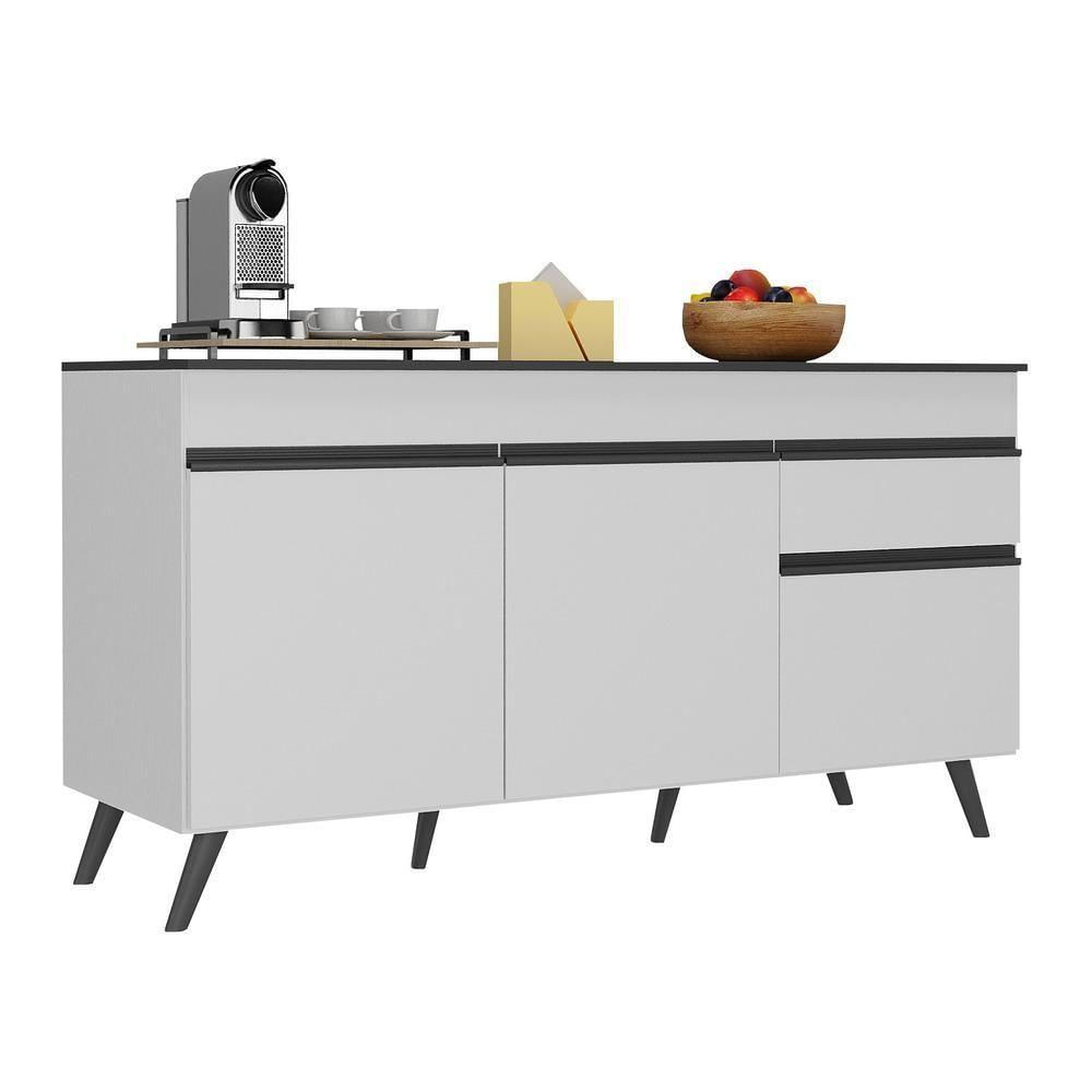 Balcão Cozinha Gabinete Pia 150Cm 3 Portas Branco/preto