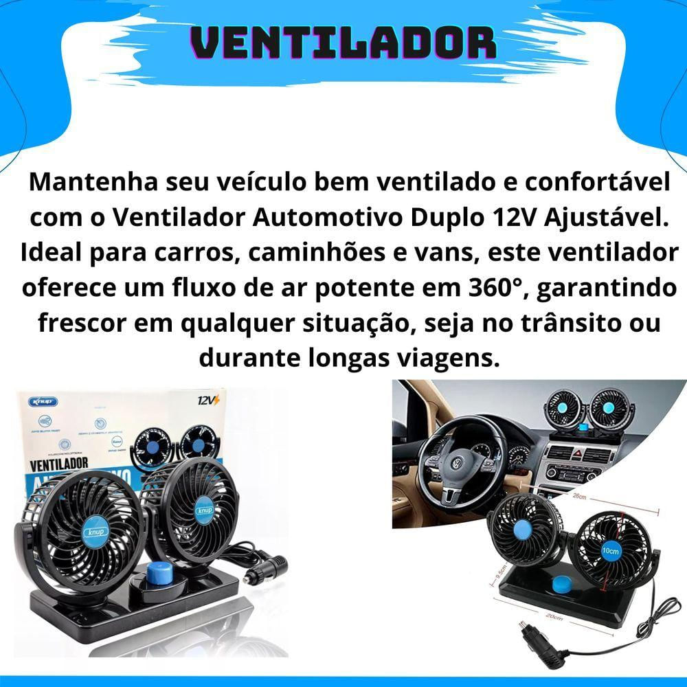 Ventilador Automotivo Duplo 12v Duplo Com Ajuste Para Carro Caminhões Van