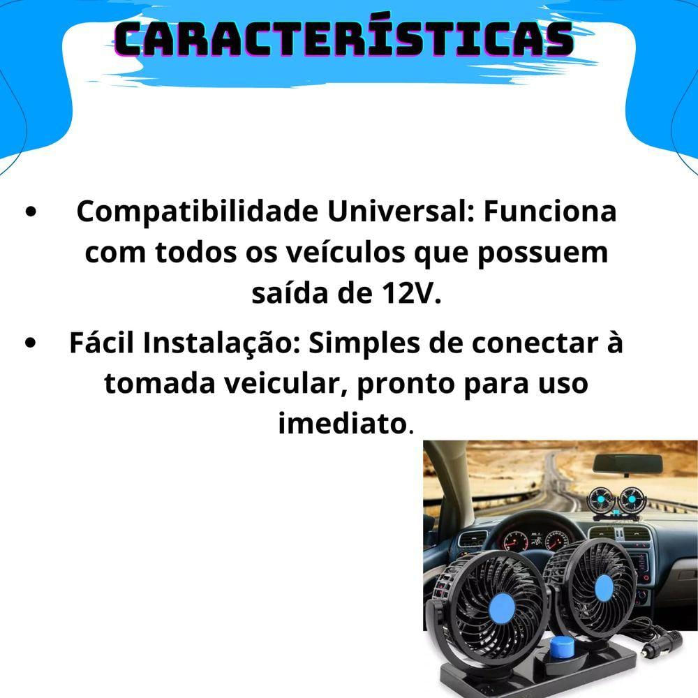 Ventilador Automotivo Duplo 12v Duplo Com Ajuste Para Carro Caminhões Van