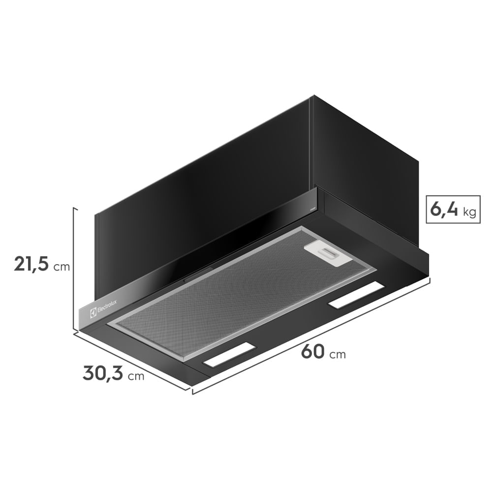 Depurador de Ar Electrolux 60cm Retrátil Preto Efficient com Luz de Led (DE6RP) 220V