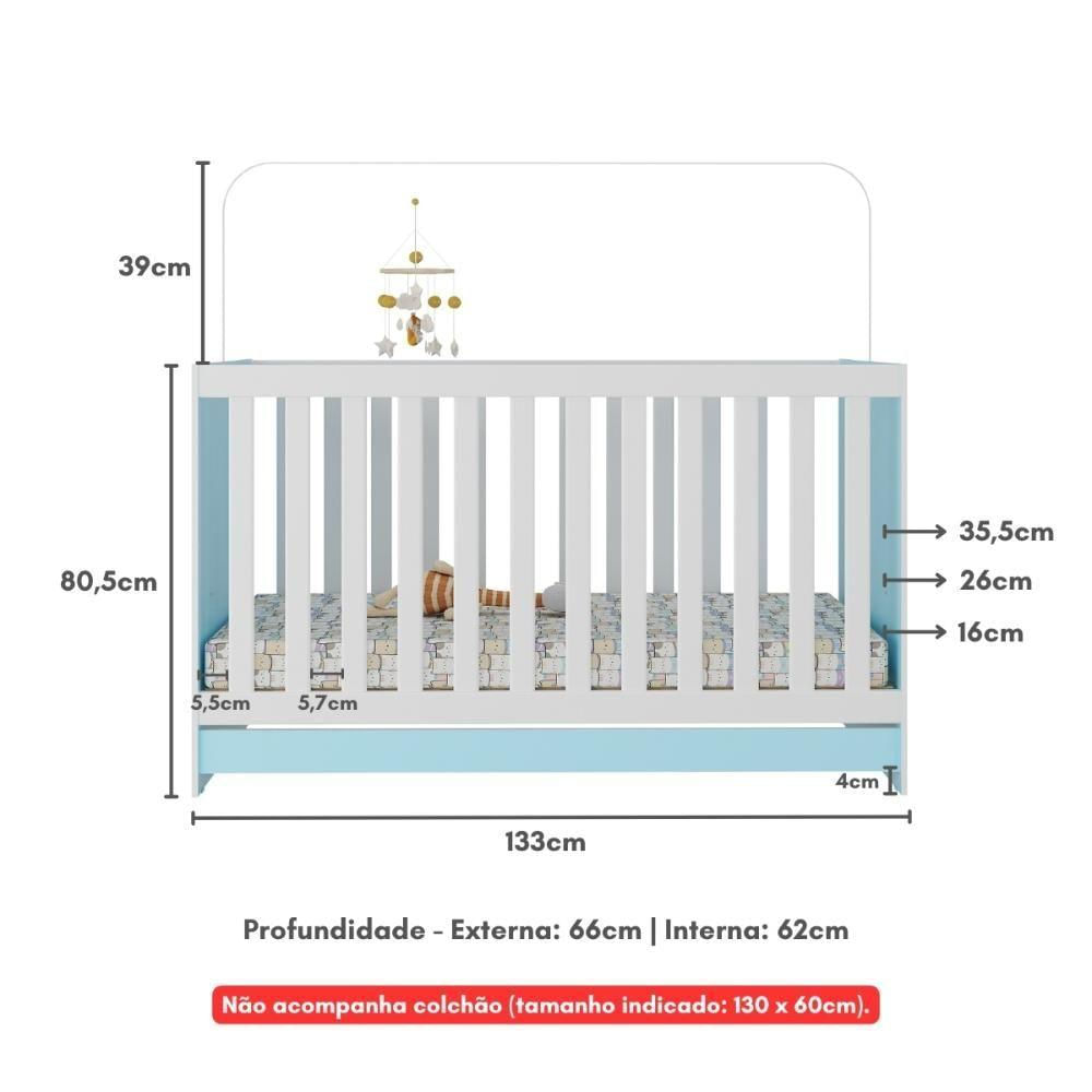 Berço 3 Em 1 Para Colchão 130 X 60cm Doce De Leite Multimóveis Mp0527r Azul