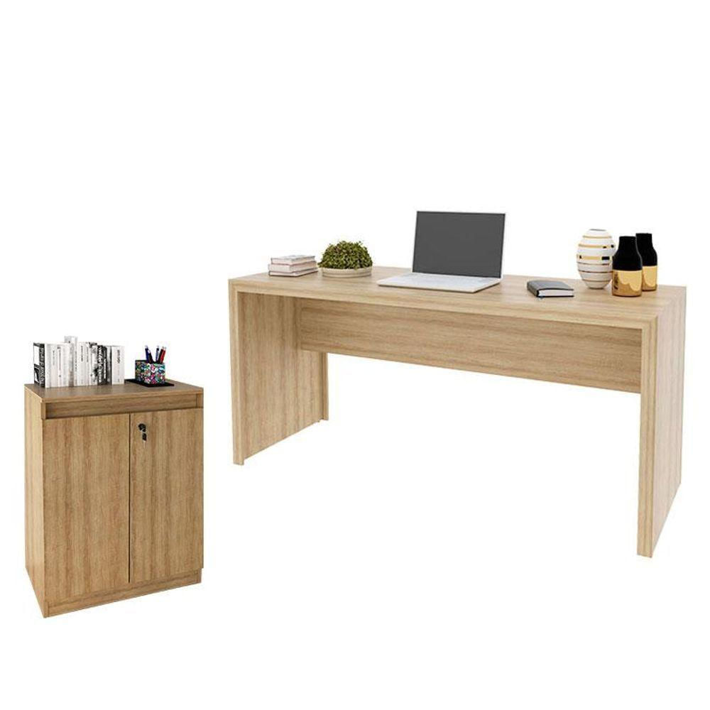 Mesa Para Escritório Me4109 E Armário Balcão Me4149 Amêndoa - Tecnomobili