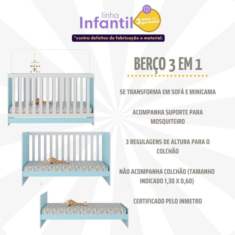 Berço 3 Em 1 Para Colchão 130 X 60cm Doce De Leite Multimóveis Mp0527r Azul