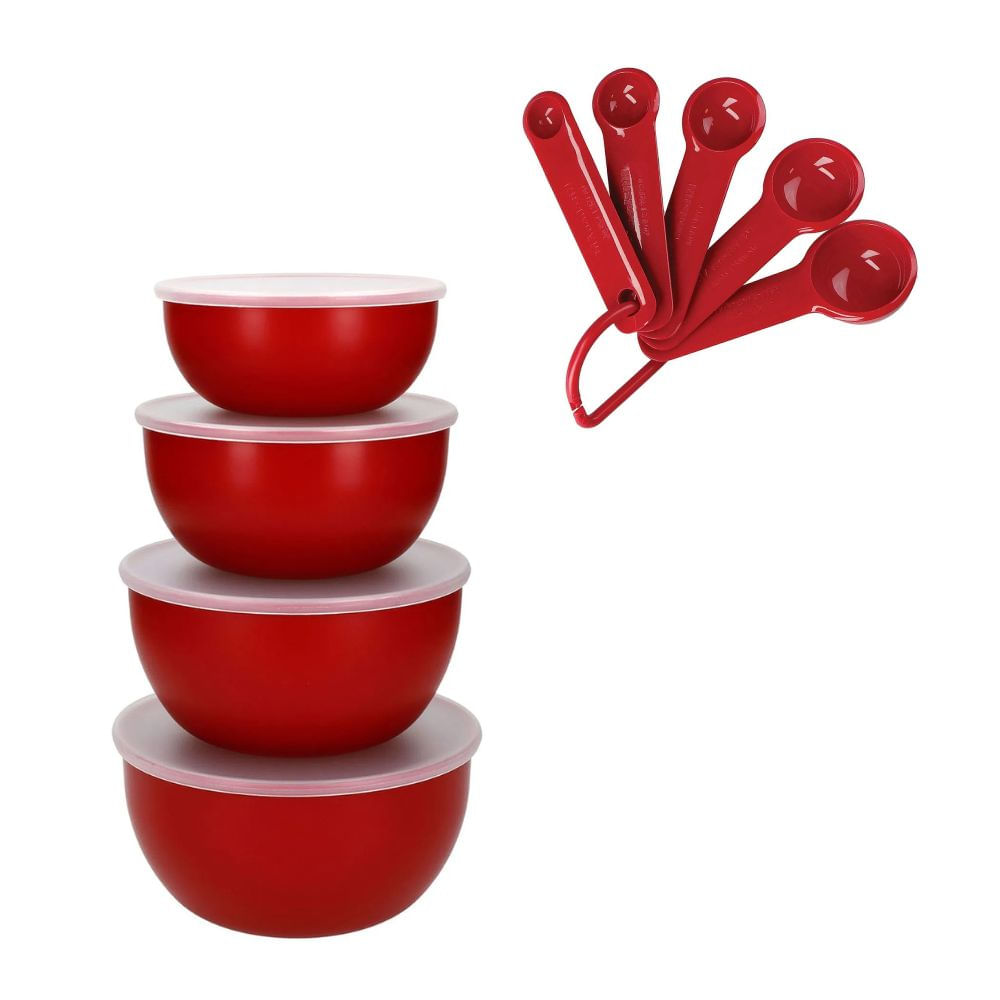 KIT KITCHENAID 4 TIGELAS DE PREPARAÇÃO E 5 COLHERES MEDIDORAS VERMELHO