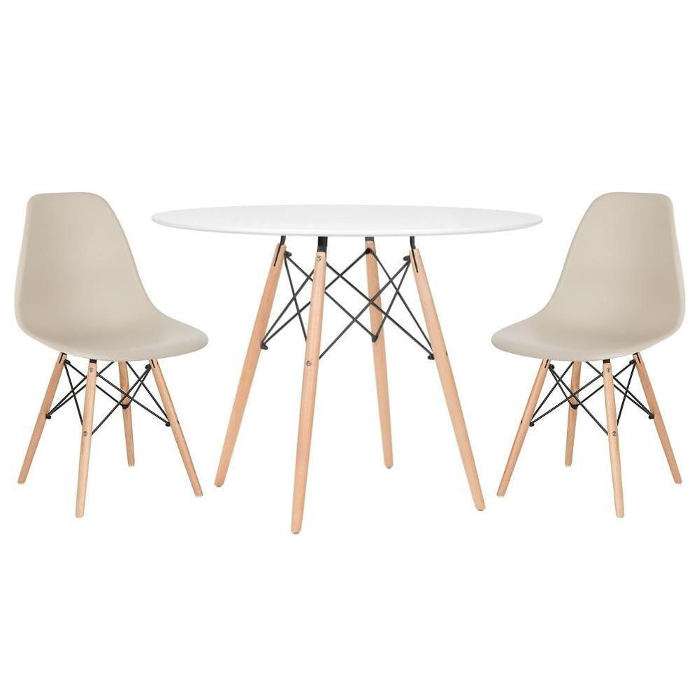 Mesa Redonda Eames 100cm Branco + 2 Cadeiras Nude