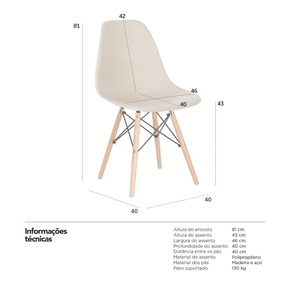 Kit 3 Cadeiras Charles Eames Eiffel Dsw Com Pés De Madeira Clara Nude