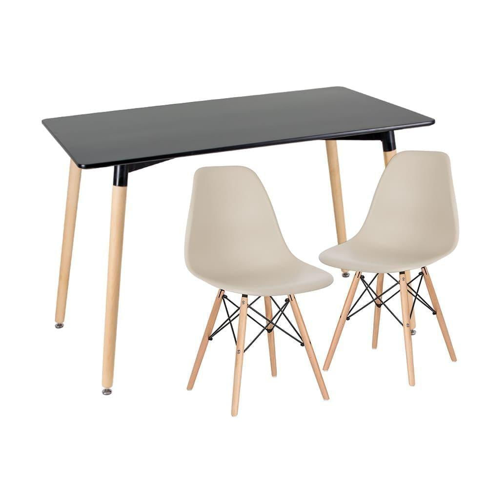 Kit - Mesa De Jantar Retangular Eames 60 X 120 Cm Preto + 2 Cadeiras Eiffel Dsw Nude