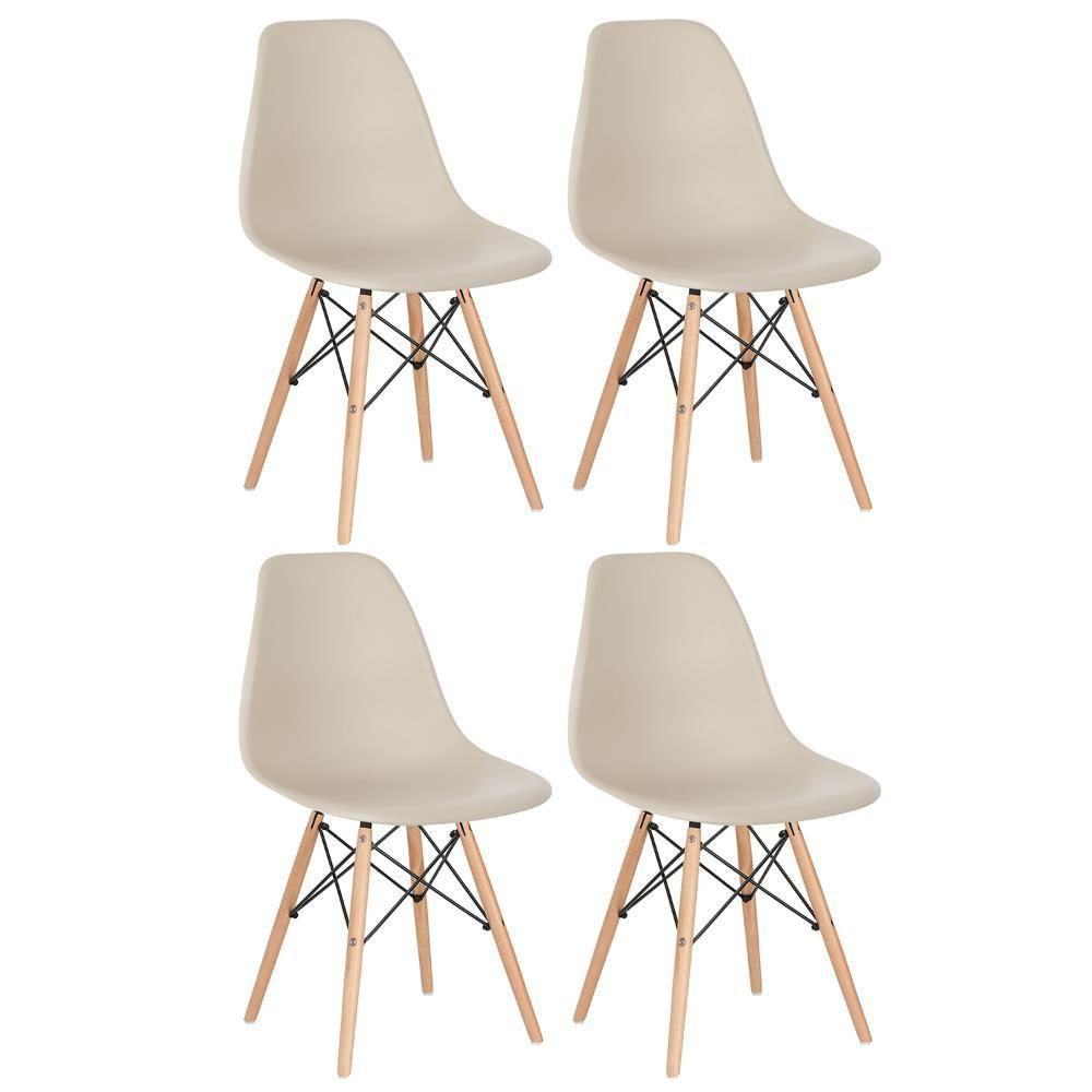 Kit 4 Cadeiras Charles Eames Eiffel Dsw Com Pés De Madeira Clara Nude