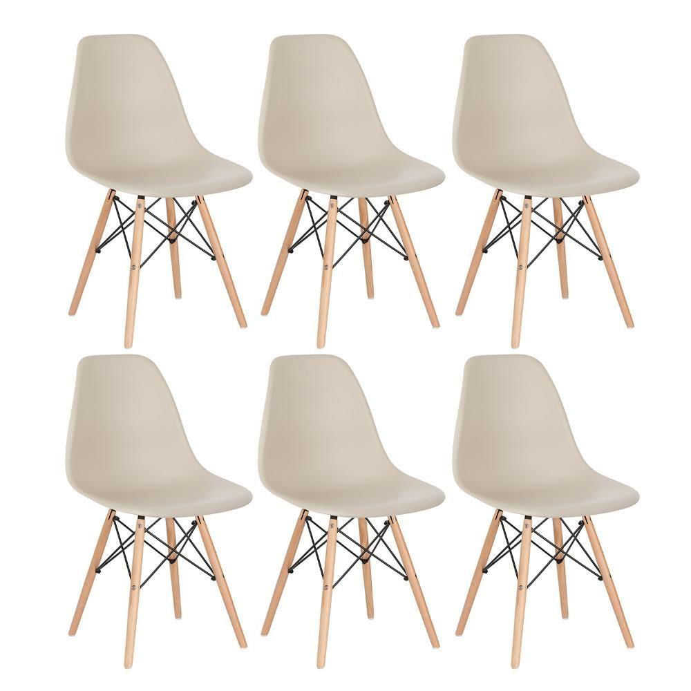 Kit 6 Cadeiras Charles Eames Eiffel Dsw Com Pés De Madeira Clara Nude