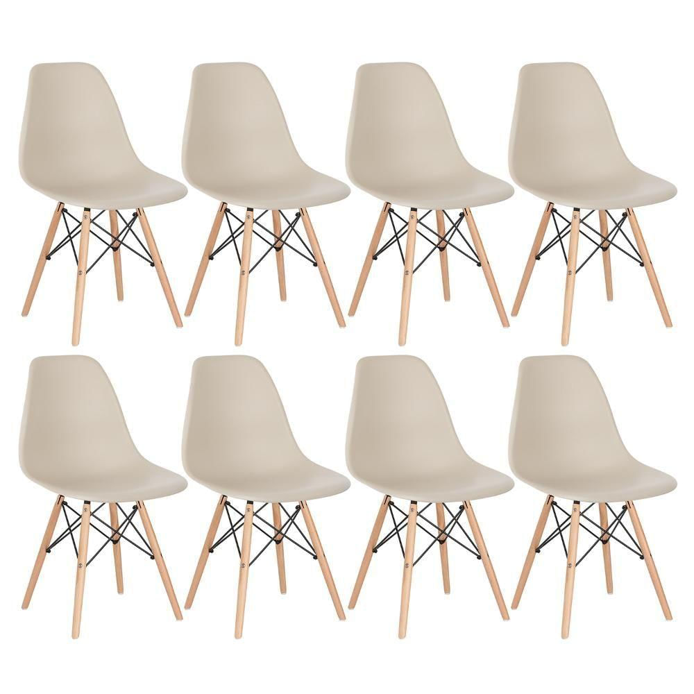 Kit 8 Cadeiras Charles Eames Eiffel Dsw Com Pés De Madeira Clara Nude