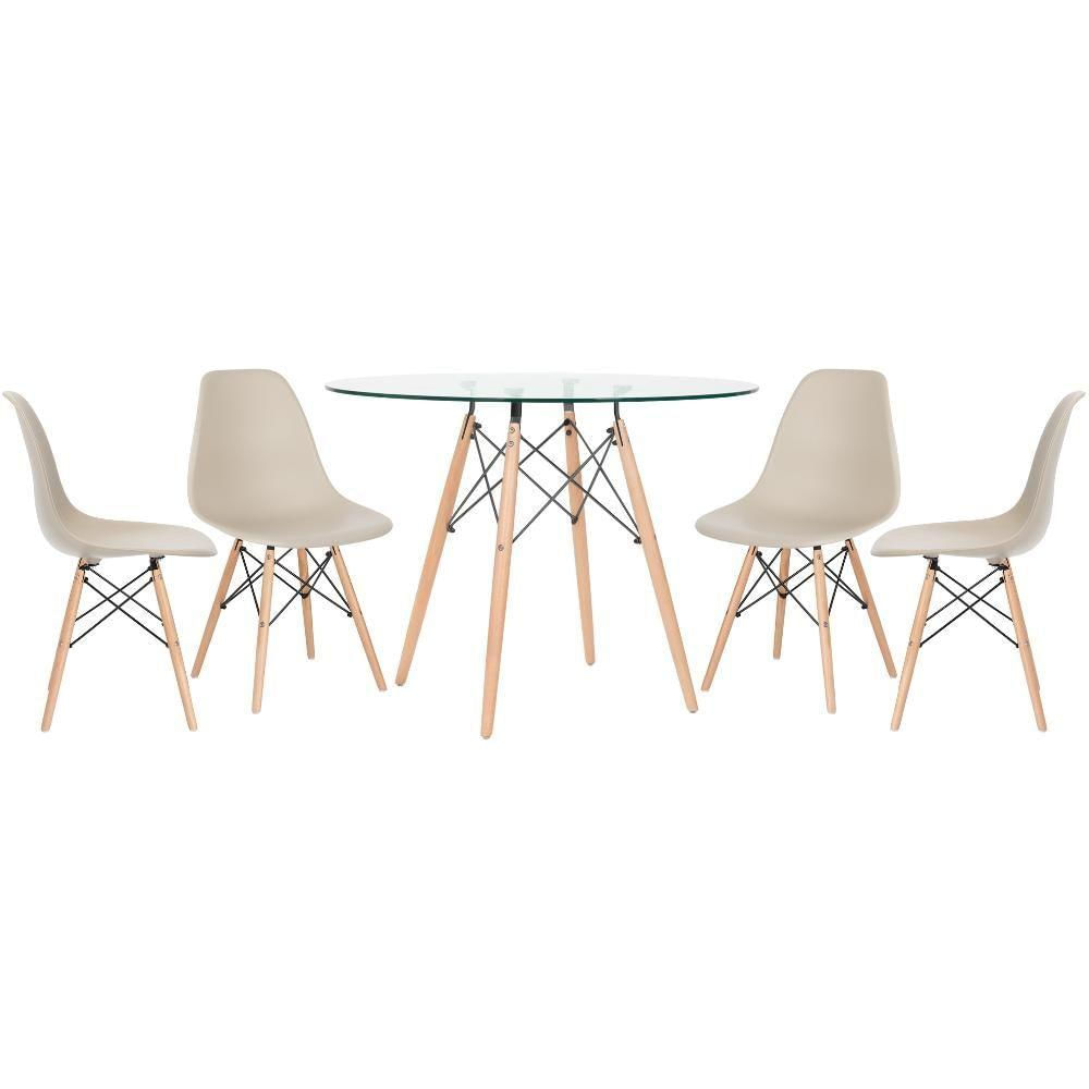 Mesa Redonda Eames 100cm + 4 Cadeiras Nude