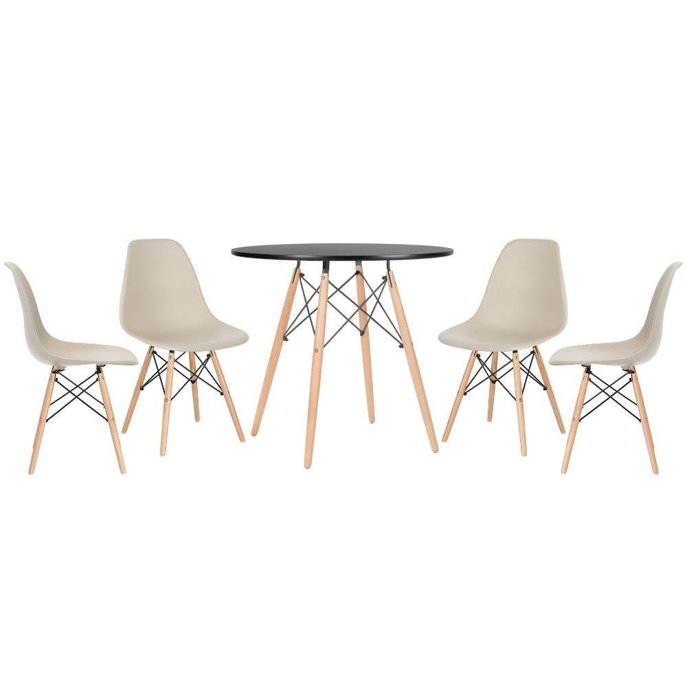 Mesa Redonda Eames 80 Cm Preto + 4 Cadeiras Eiffel Dsw Nude