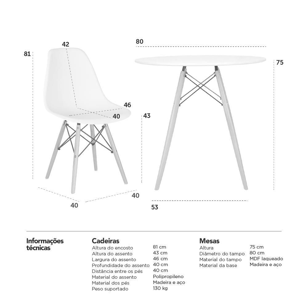 Mesa Redonda Eames 80 Cm Preto + 4 Cadeiras Eiffel Dsw Nude