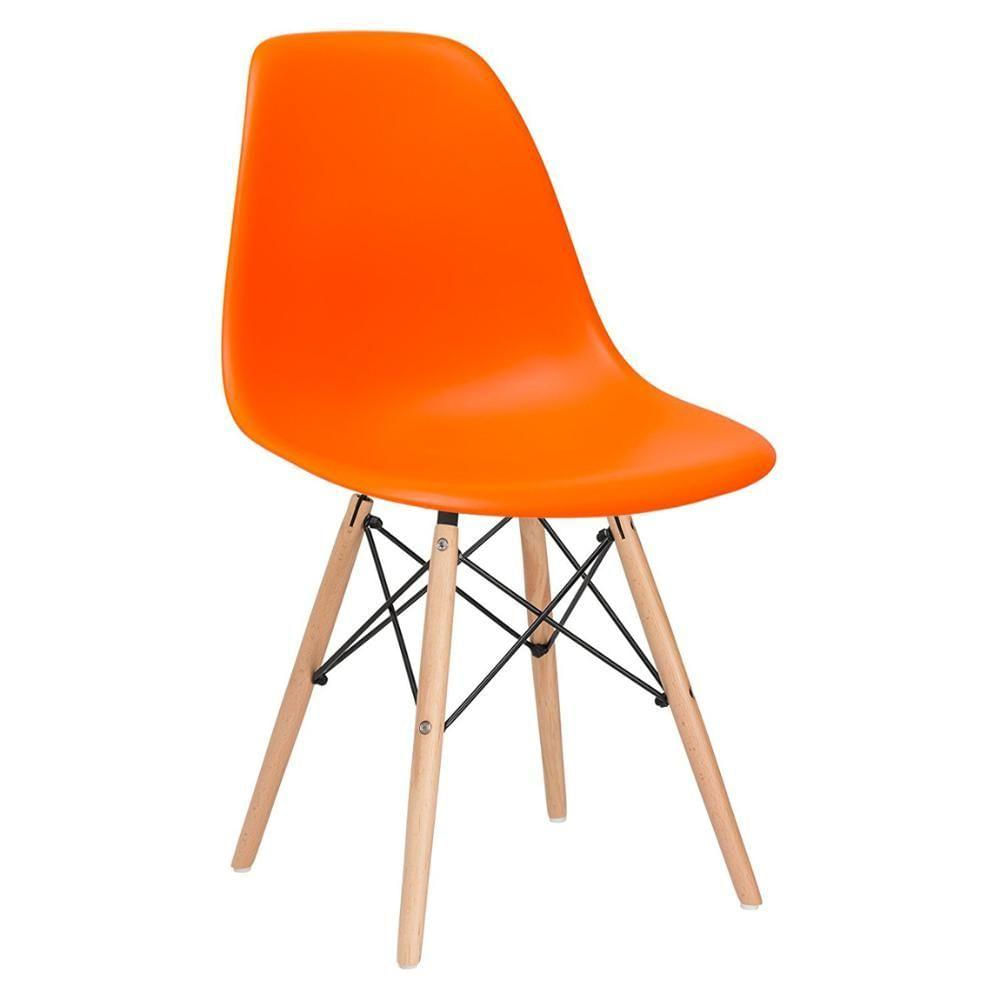 Mesa Redonda Eames 100cm Preto + 3 Cadeiras Laranja