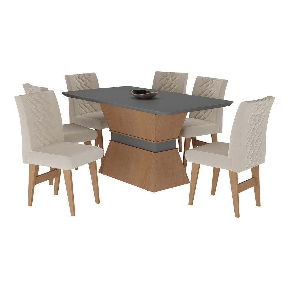 Conjunto Mesa de Jantar 160 cm com 6 cadeiras Nairobi Multimóveis EX1011 Madeirado/Grafite/Bege