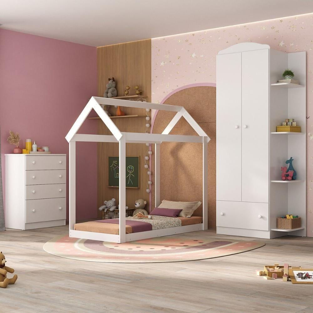 Quarto Infantil Com Cama Montessoriana E Colchão Incluso João E Maria Multimóveis Mx4266 Branco