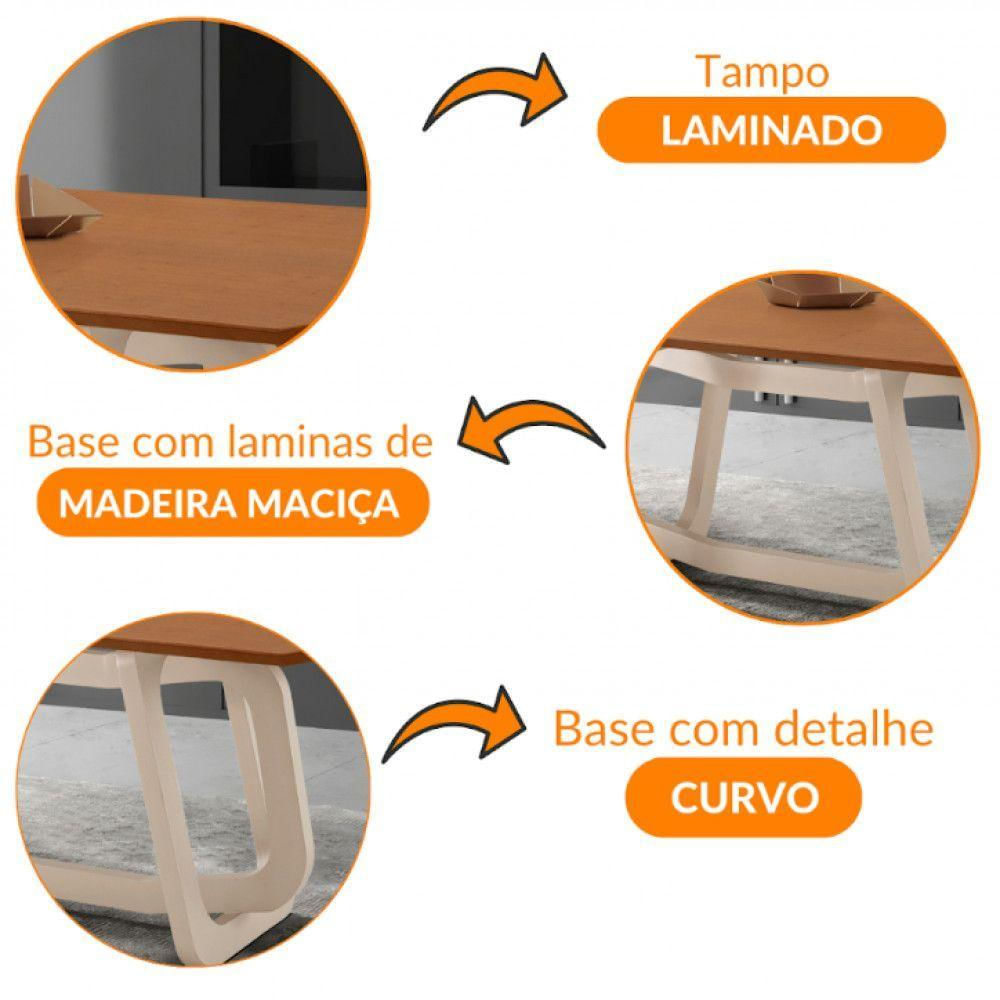 Mesa Para Sala De Jantar Charlote 220cm Moderna Mobília Off White-cinamomo Imbuia