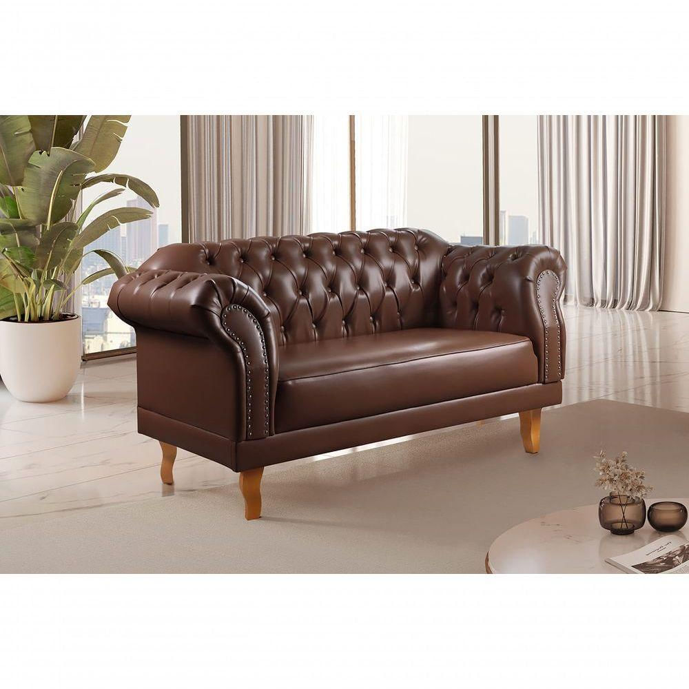 Sofá Duque Chesterfield 2 Lugares couro Ecológico Marrom 301