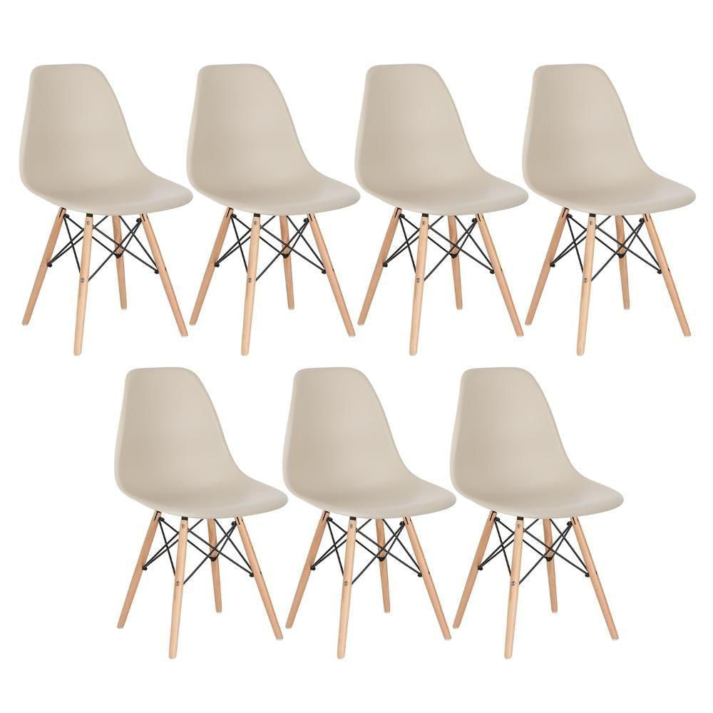 Kit 7 Cadeiras Charles Eames Eiffel Dsw Com Pés De Madeira Clara Nude