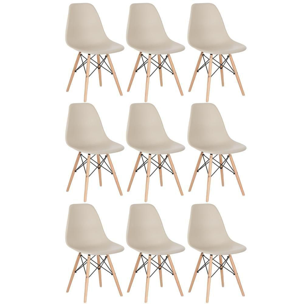 Kit 9 Cadeiras Charles Eames Eiffel Dsw Com Pés De Madeira Clara Nude