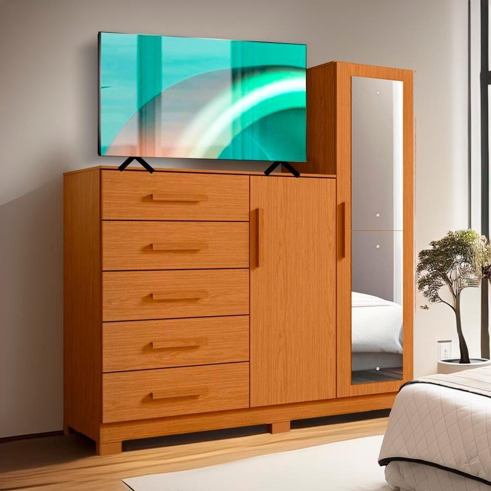 Cômoda 5 Gavetas Para Tv Até 50 Polegadas Espelho Cinamomo Nexus Shop Jm