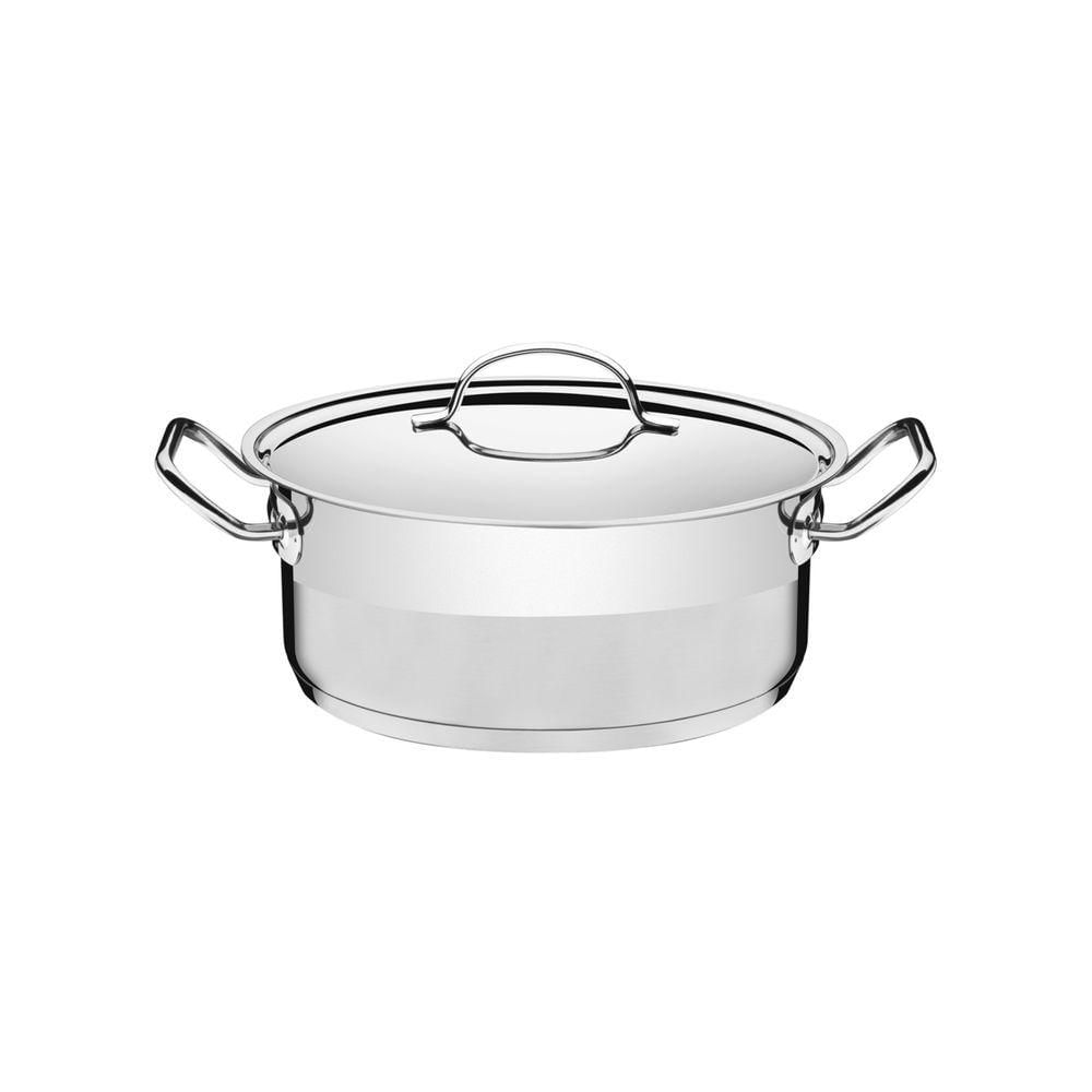 Caçarola Tramontina Professional Rasa Em Aço Inox Fundo Triplo Com Tampa Plana 20 Cm 2,9 L