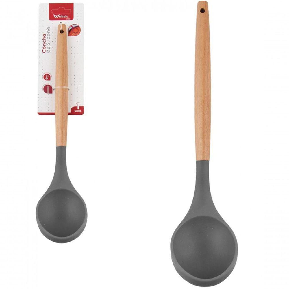 Concha De Silicone Com Cabo De Madeira 31 Cm Grafite - Well
