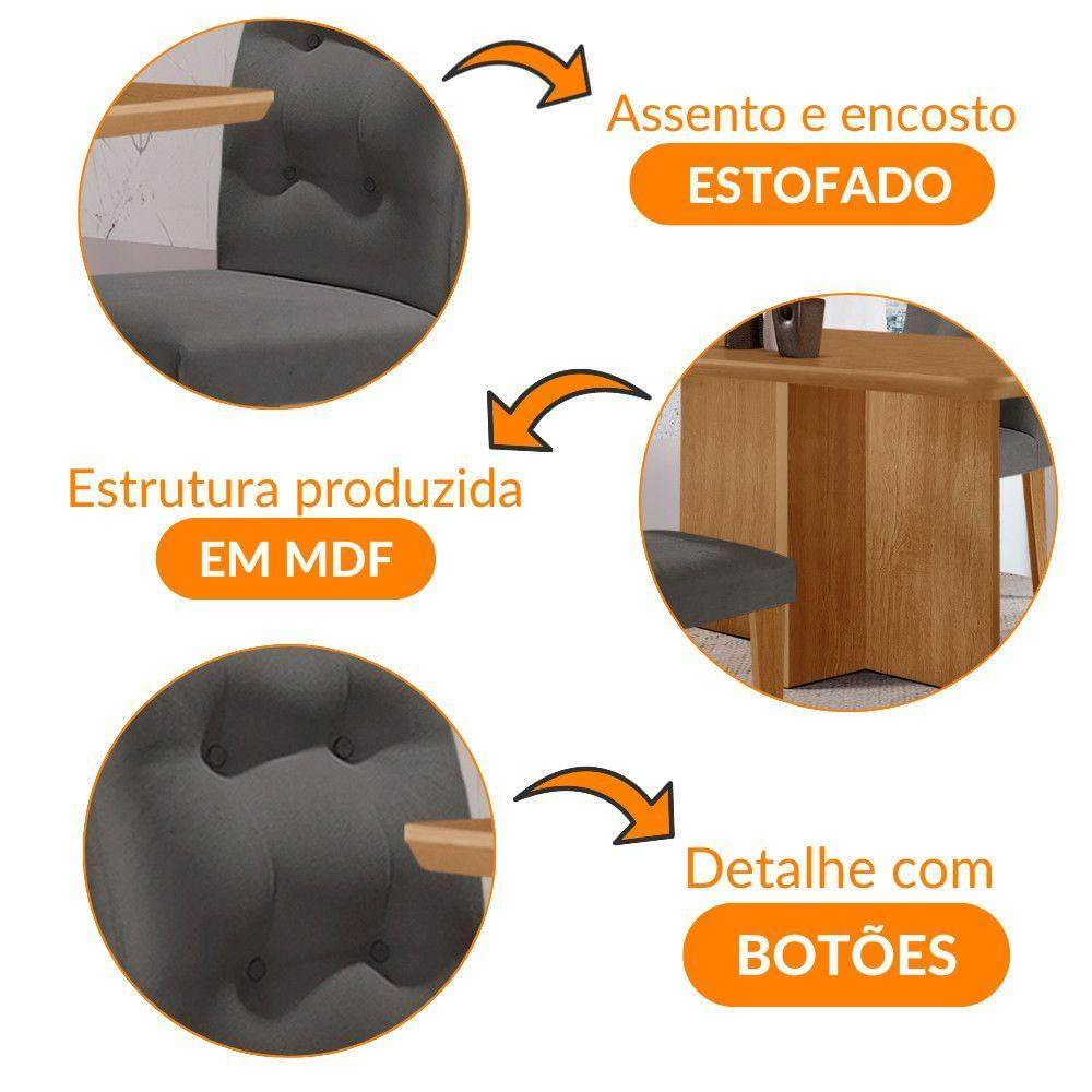 Mesa Olimpia 120 Mdf Com 4 Cadeiras Carol Veludo Grafite Naturalle