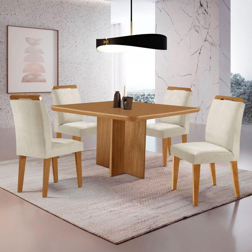 Mesa Olimpia 90 Mdf Com 4 Cadeiras Athenas Veludo Creme Naturalle