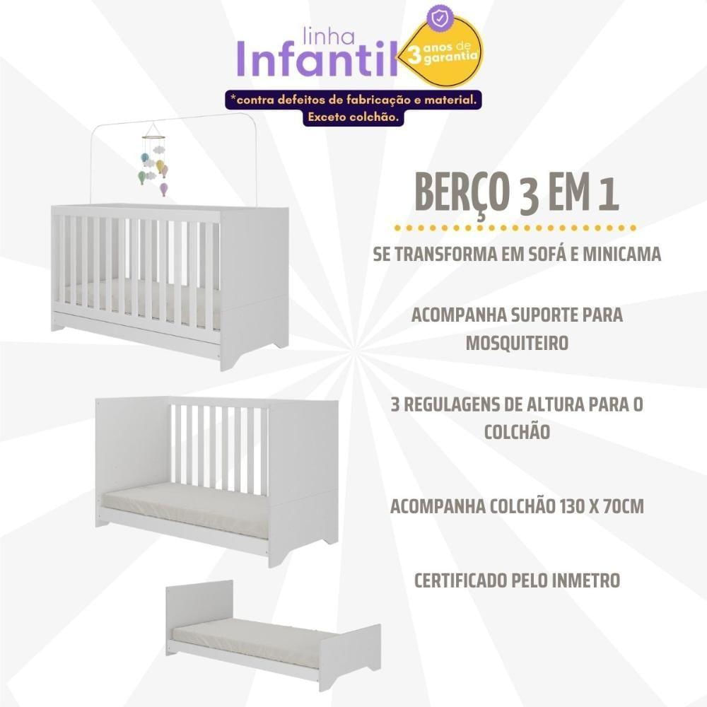 Berço Americano 3 Em 1 Com Colchão Incluso E Rodízios Bambino Multimóveis Branco