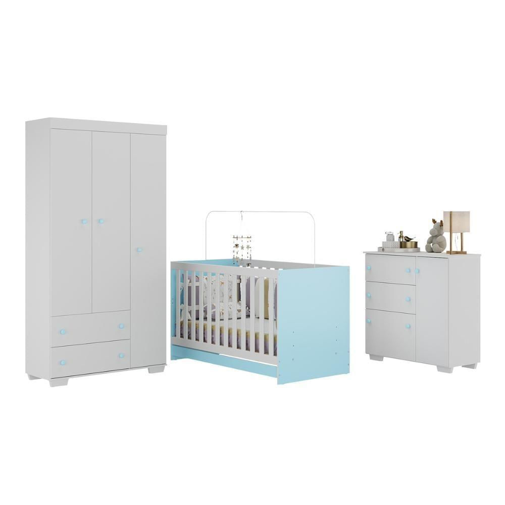 Quarto Infantil Completo Com Colchão Incluso Algodão Doce Multimóveis Mp4253 Branco/azul