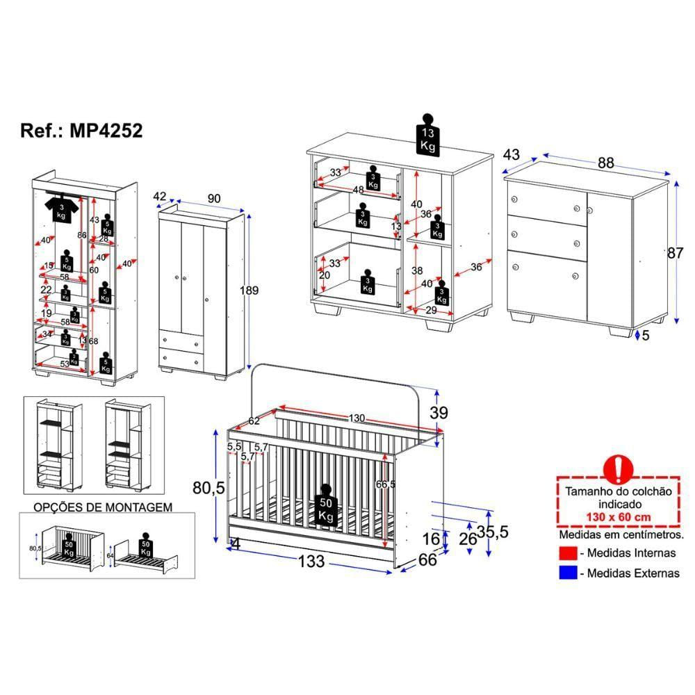 Quarto Infantil Completo Algodão Doce Multimóveis Mp4252 Branco/azul